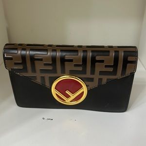 VitelloLiberty F is Fendi Bi-Color FF 1974Embossed Envelope Belt Bag Maya Black